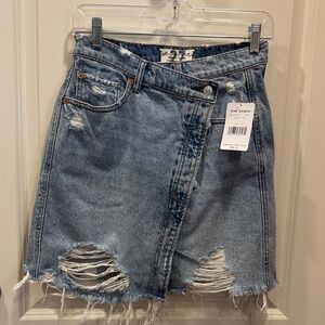 We The Free Blue Distressed Mini Skirt